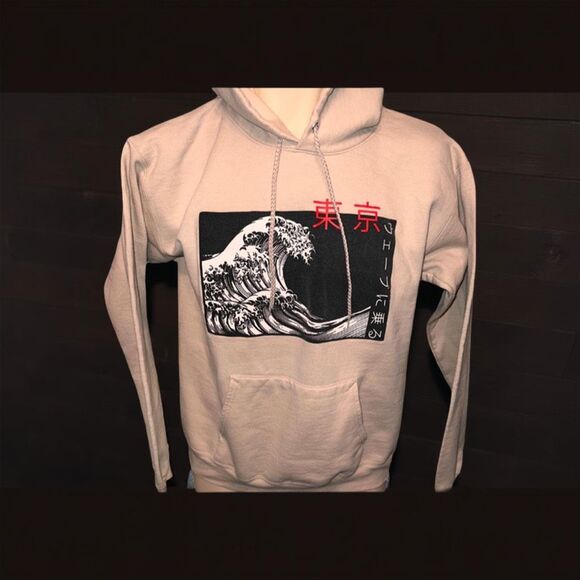 Artist Union Japanese Print Tan Hoodie Size Small - Picture 1 of 4